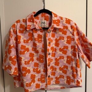 Zara Bright Orange and Pink Floral Blouse